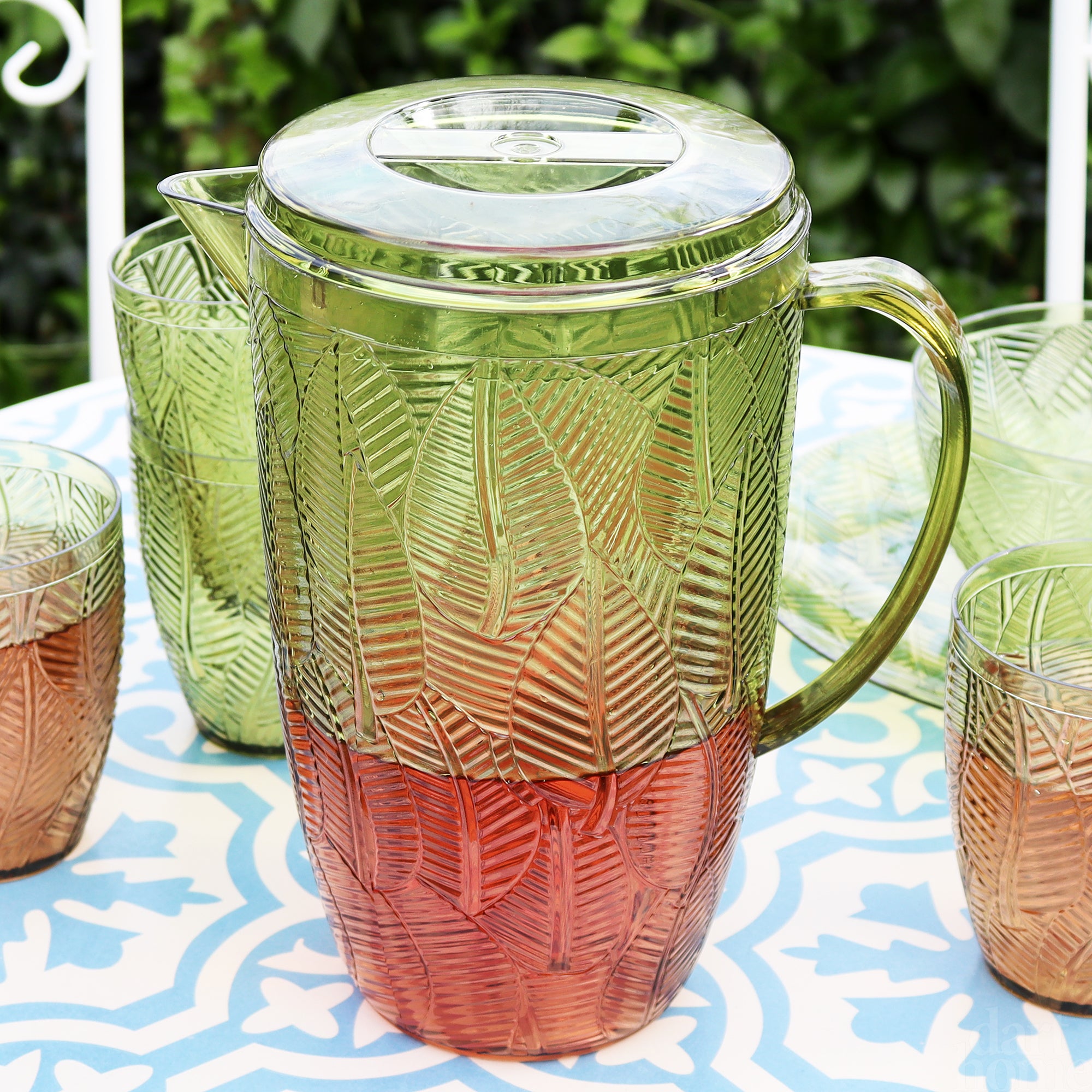 5 Piece Green Leaf Picnic Jug And Tumbler Set
