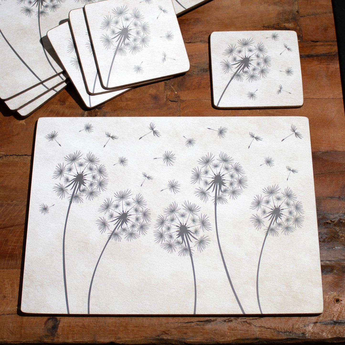 Set Of 4 Grey Dandelion Placemats & Coasters