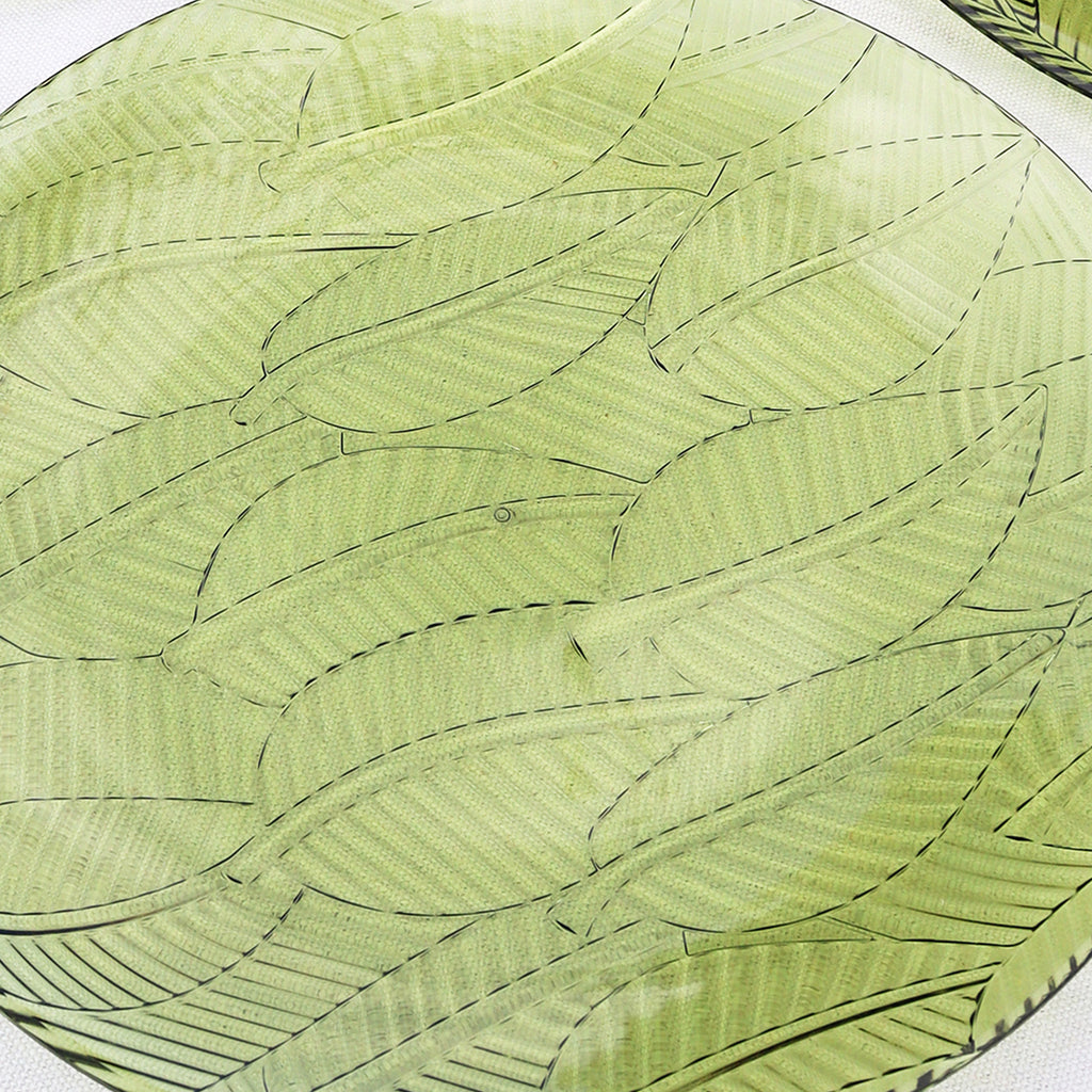 Set Of 4 Green Leaf Outdoor Plates