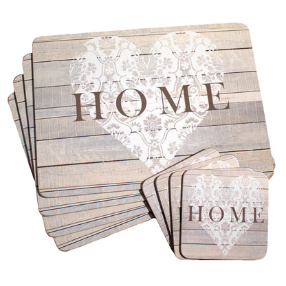 Set Of 4 Retro Home Heart Placemats & Coasters