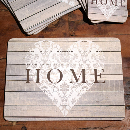 Set Of 4 Retro Home Heart Placemats & Coasters