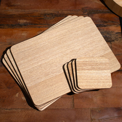 Set Of 4 Oak Veneer Placemats & Coasters