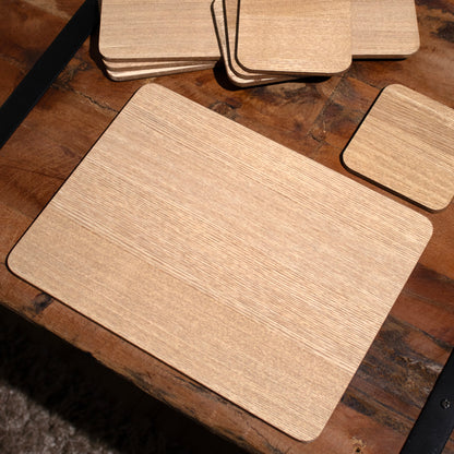 Set Of 4 Oak Veneer Placemats & Coasters