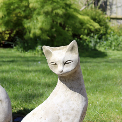 Stone Siamese Cat Pair Sculptures