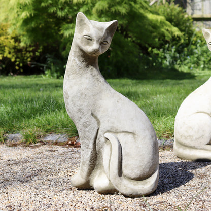 Stone Siamese Cat Pair Sculptures