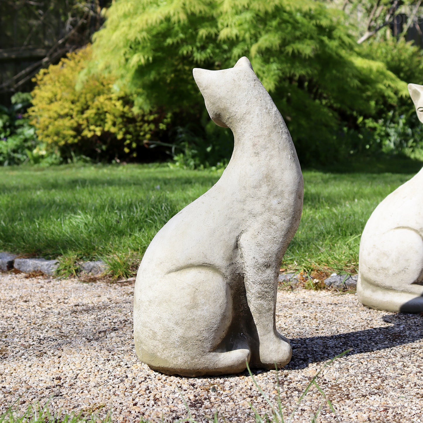 Stone Siamese Cat Pair Sculptures