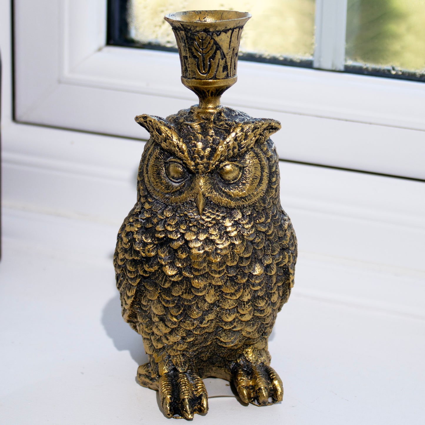 Antique Gold Owl Candlestick Holder