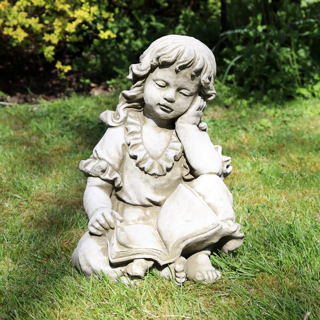 Stone Reading Girl Garden Sculpture