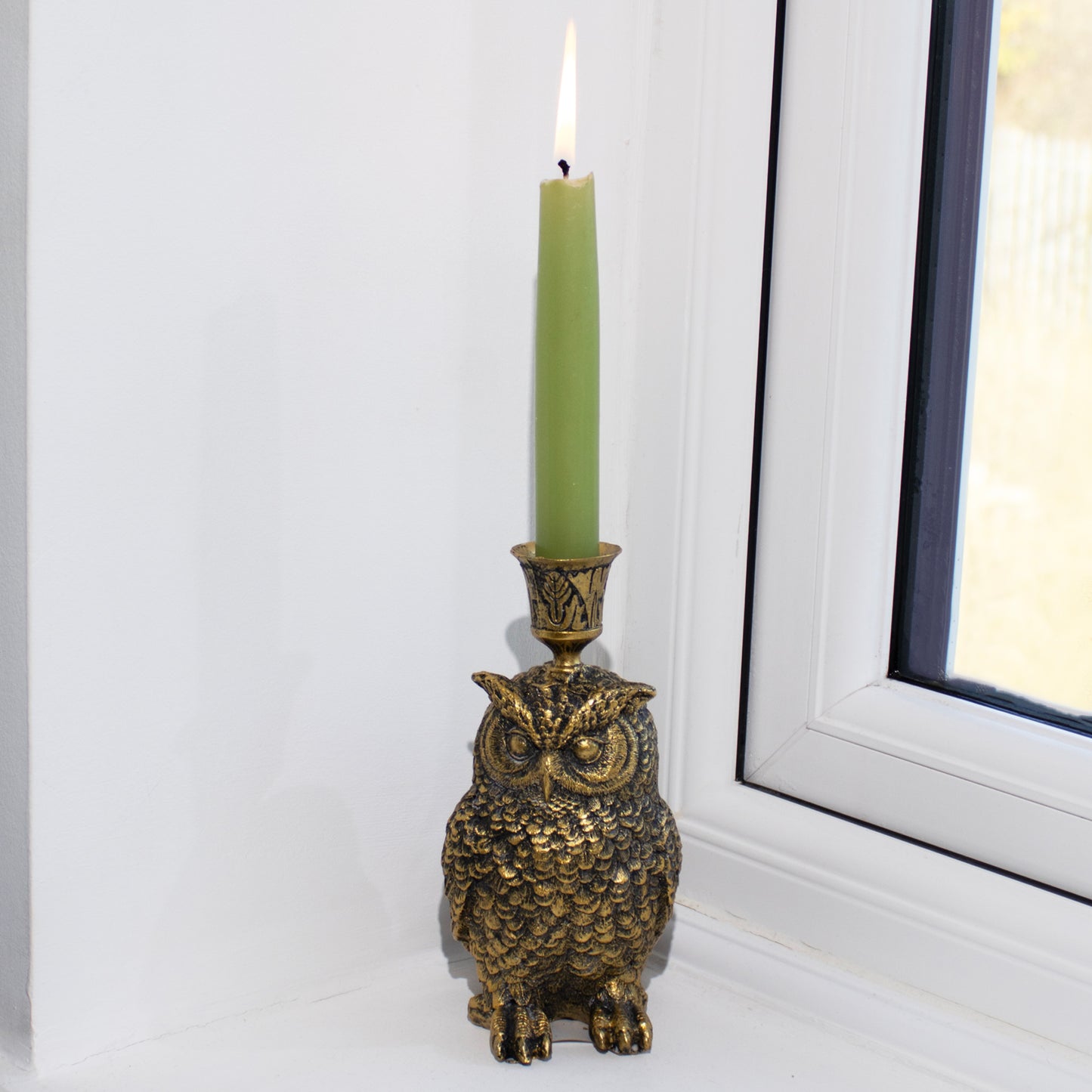 Antique Gold Owl Candlestick Holder