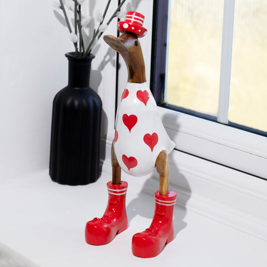 Red Love Heart Duck In Boots Ornament