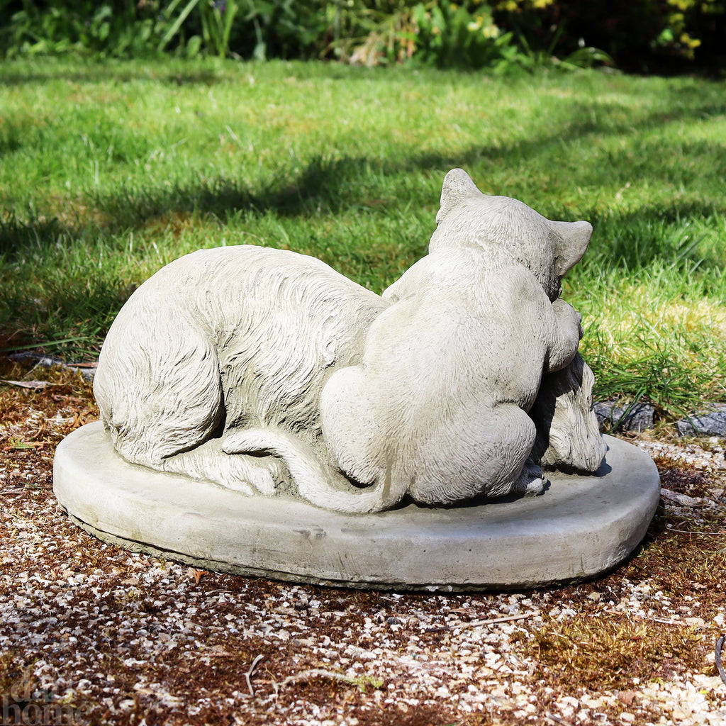 Stone Sleeping Puppy And Kitten Sculpture