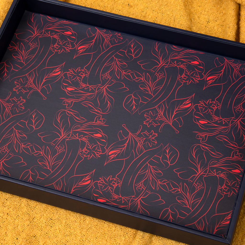 Botanical Chillis Navy Blue Faux Leather Tray