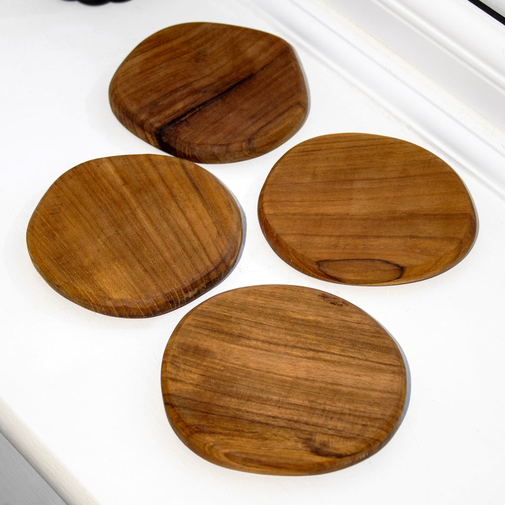 Set of 4 Round Teak Coasters