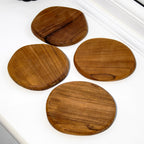 Set of 4 Round Teak Coasters