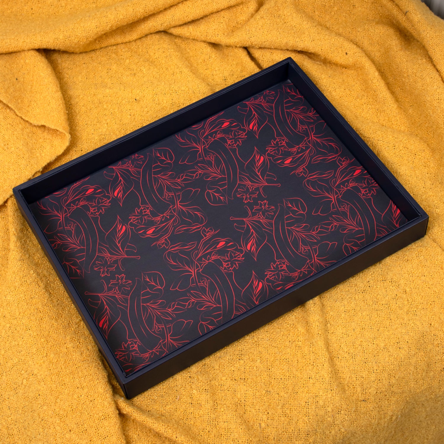 Botanical Chillis Navy Blue Faux Leather Tray