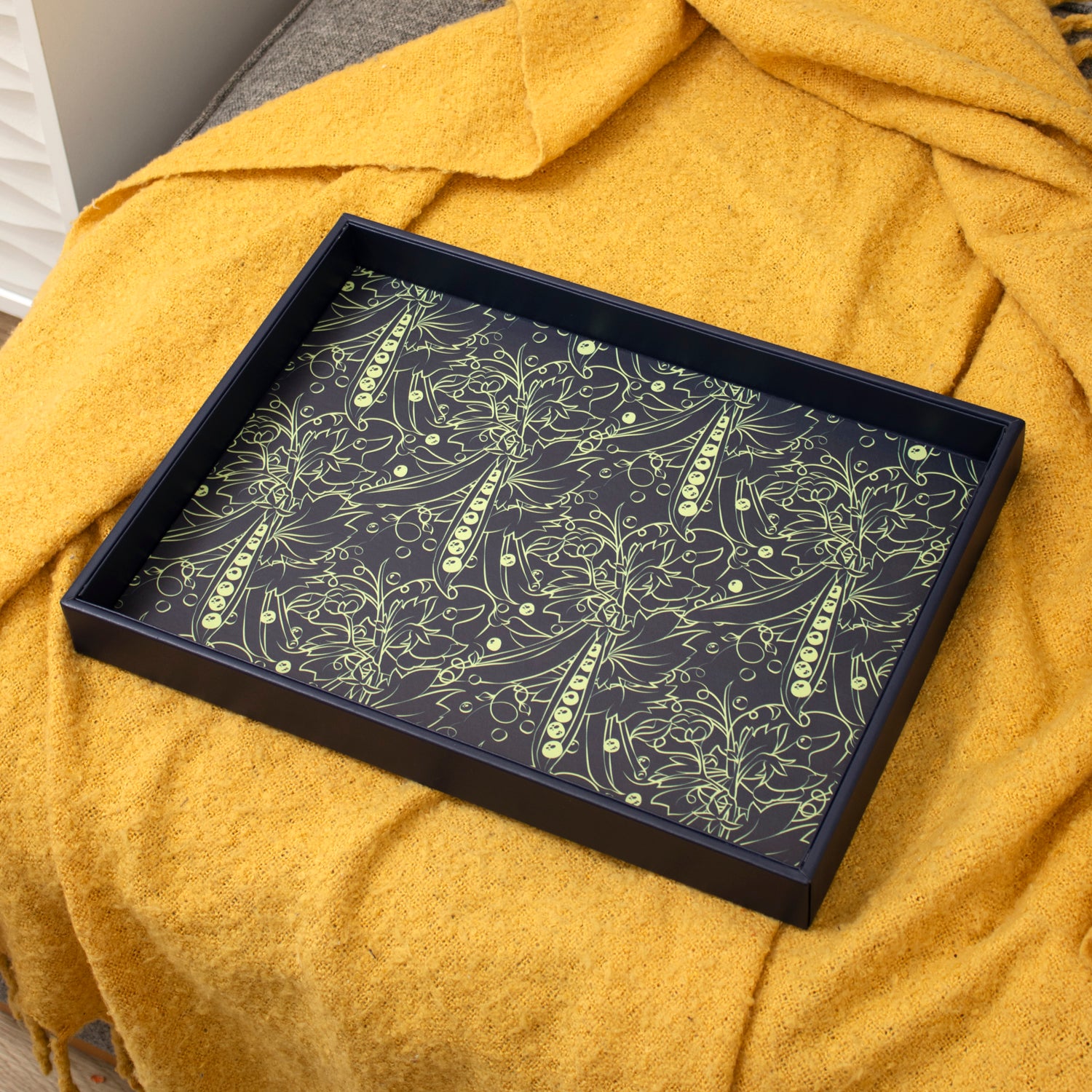 Botanical Peas Navy Blue Faux Leather Tray