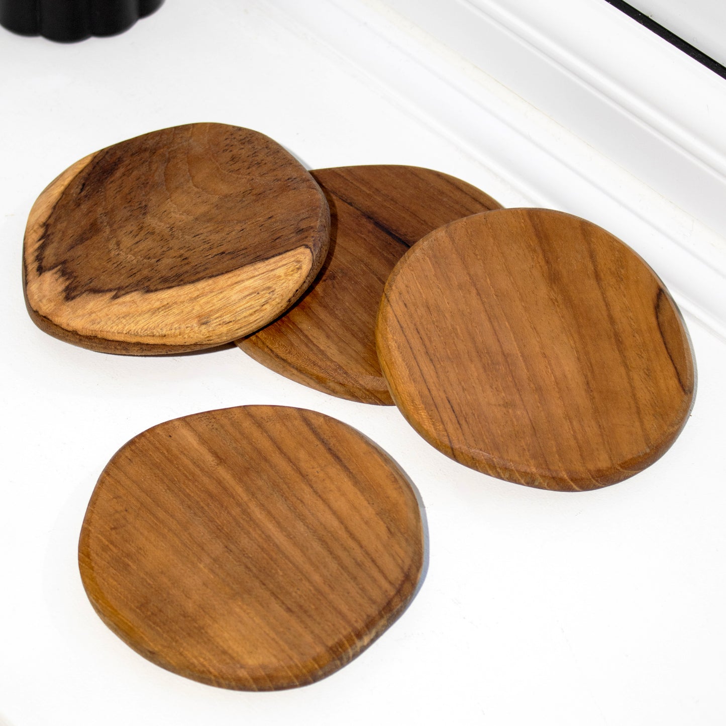 Set of 4 Round Teak Coasters