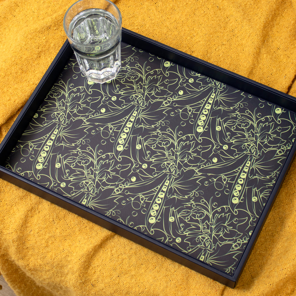 Botanical Peas Navy Blue Faux Leather Tray