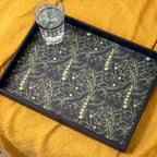Botanical Peas Navy Blue Faux Leather Tray