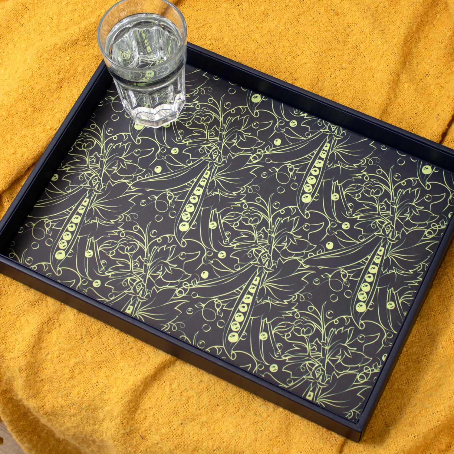 Botanical Peas Navy Blue Faux Leather Tray
