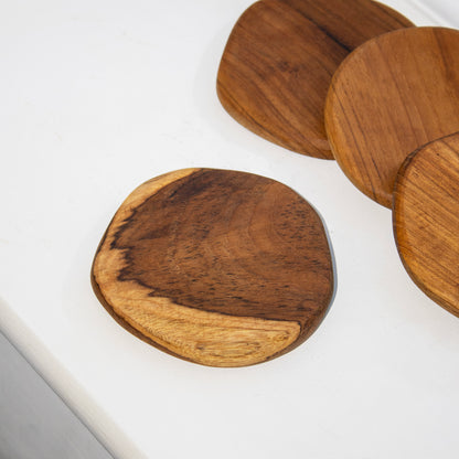 Set of 4 Round Teak Coasters