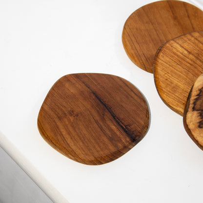 Set of 4 Round Teak Coasters