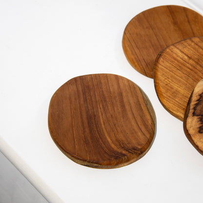 Set of 4 Round Teak Coasters