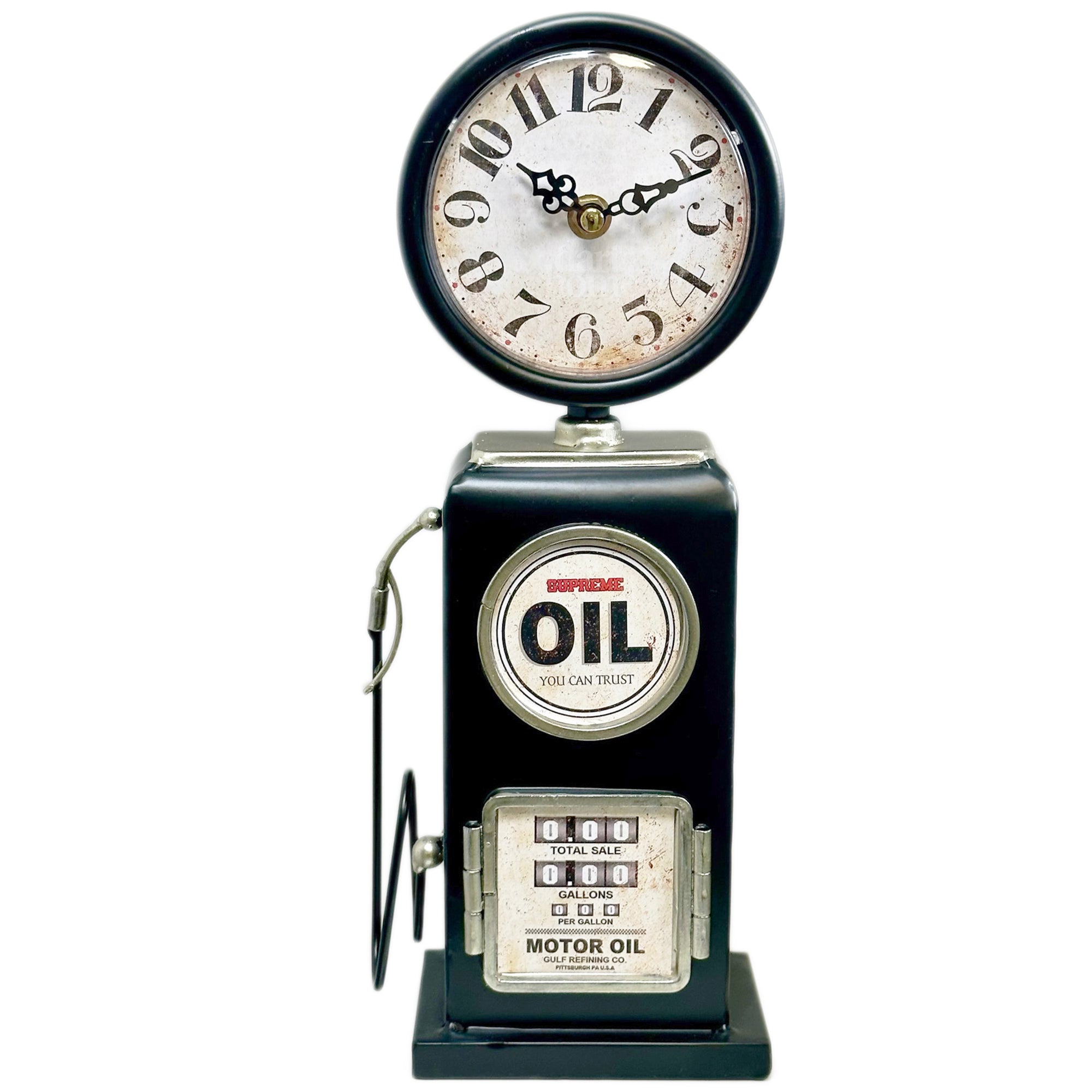 Black Petrol Pump Table Clock
