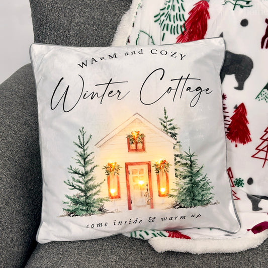 Light Up Winter Cottage Cushion