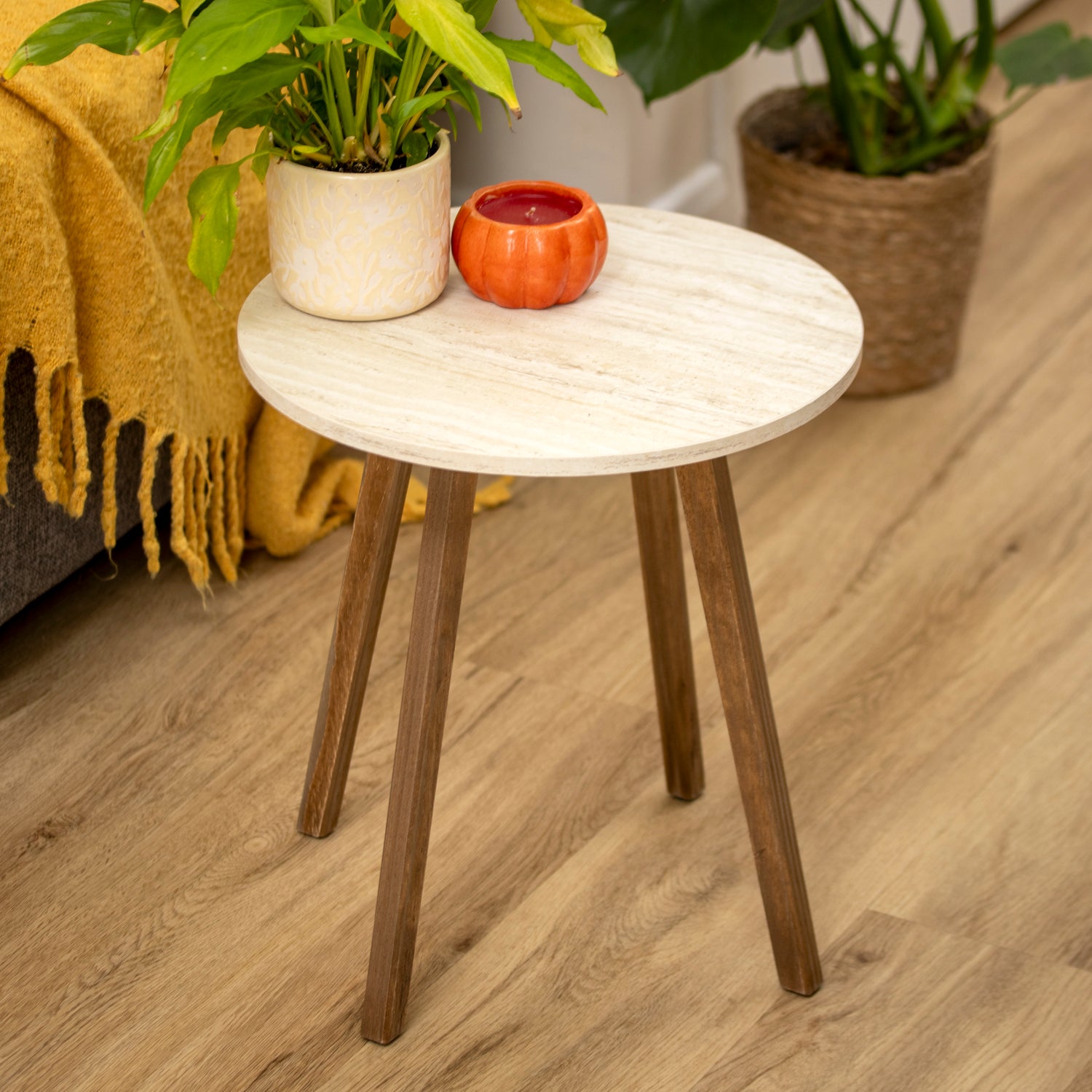 Light Stone & Walnut Brown Side Table