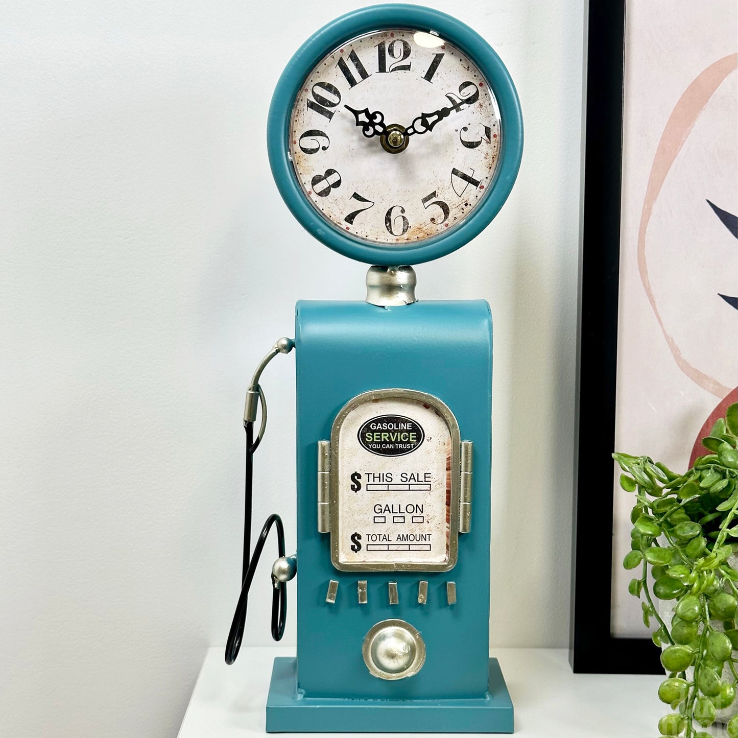 Blue Petrol Pump Table Clock