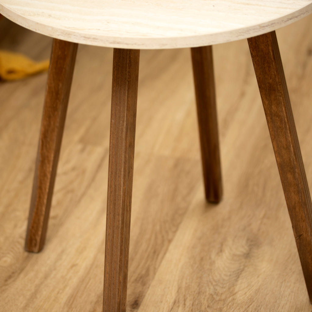 Light Stone & Walnut Brown Side Table