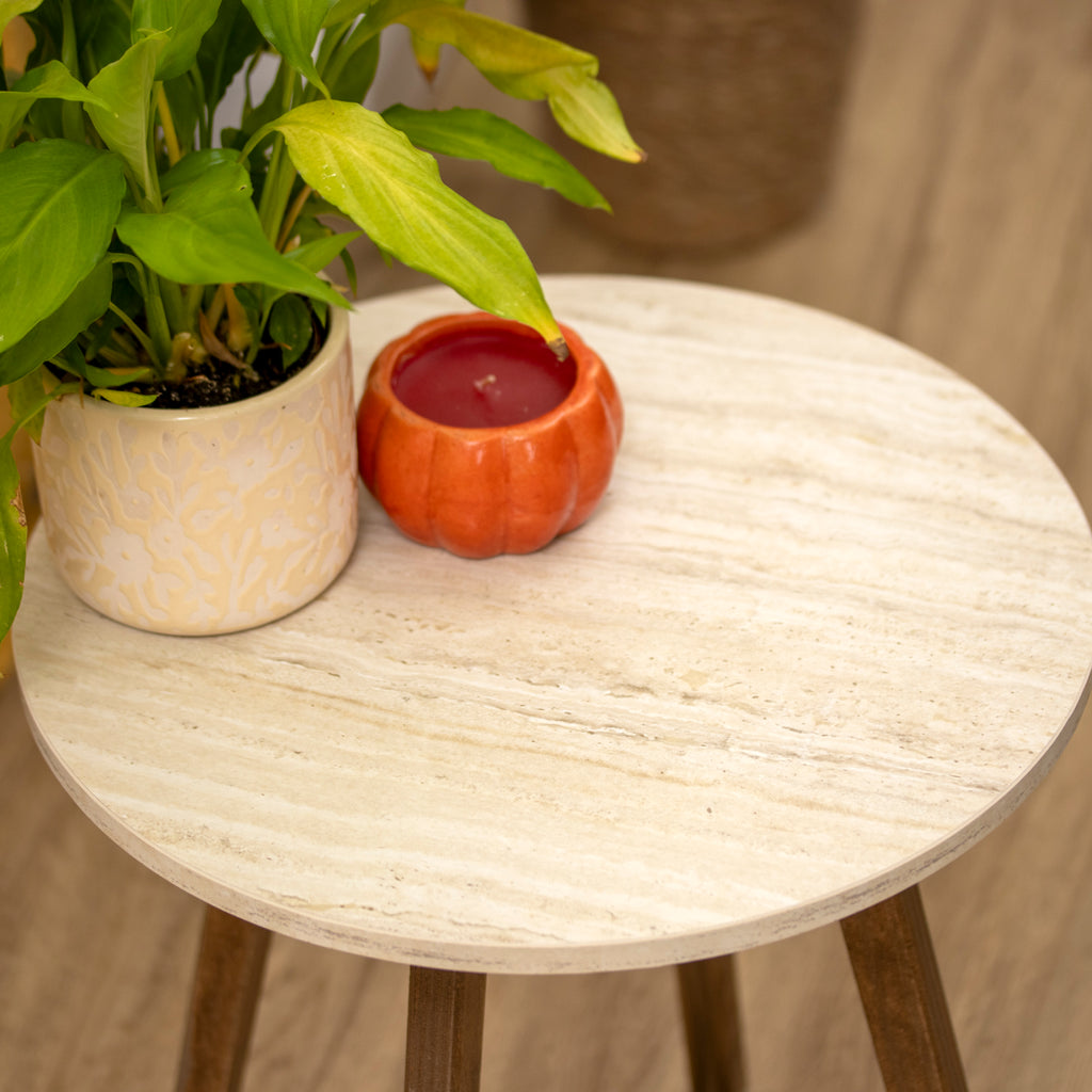 Light Stone & Walnut Brown Side Table
