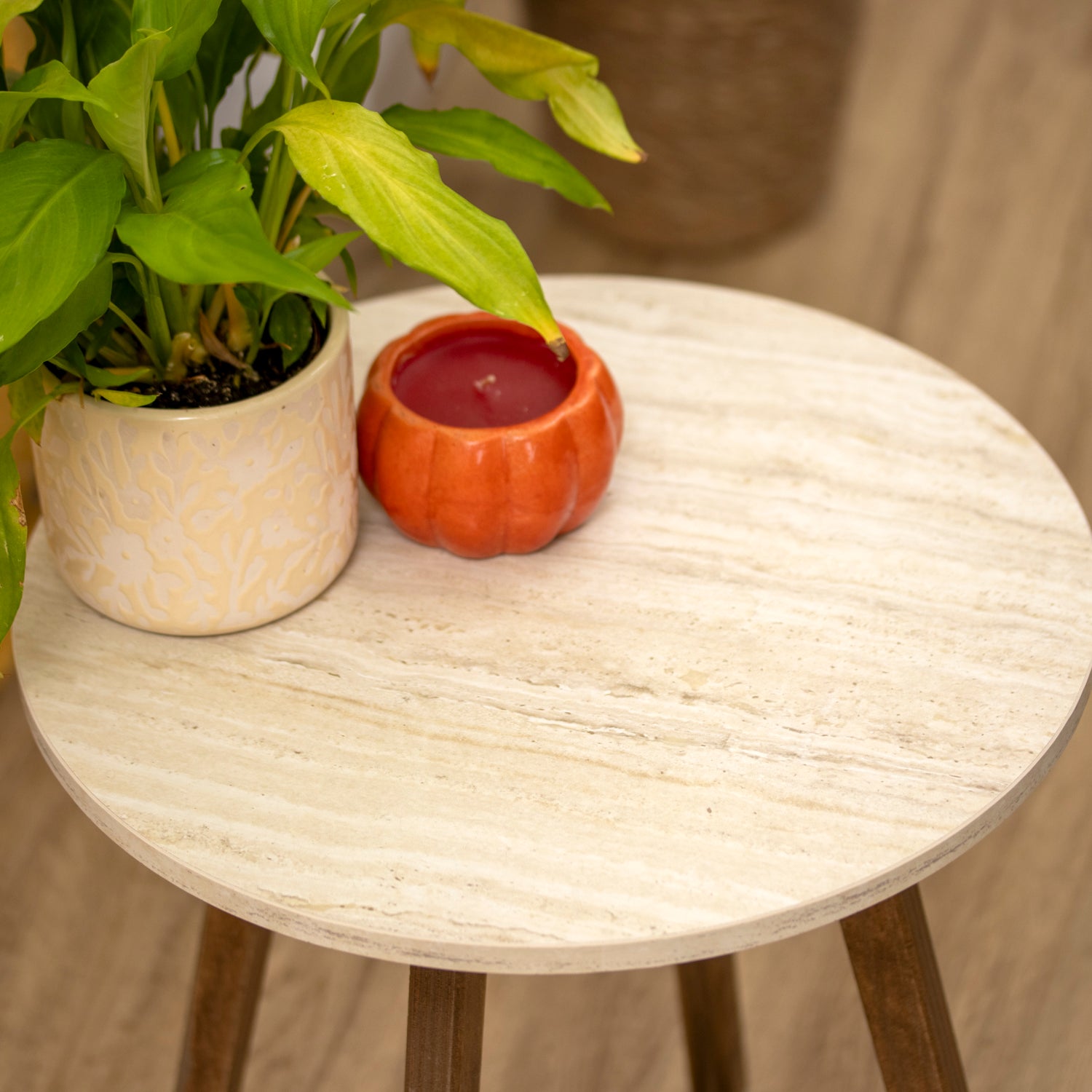 Light Stone & Walnut Brown Side Table