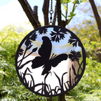 Butterfly Flower Garden Hanging Mirror Silhouette
