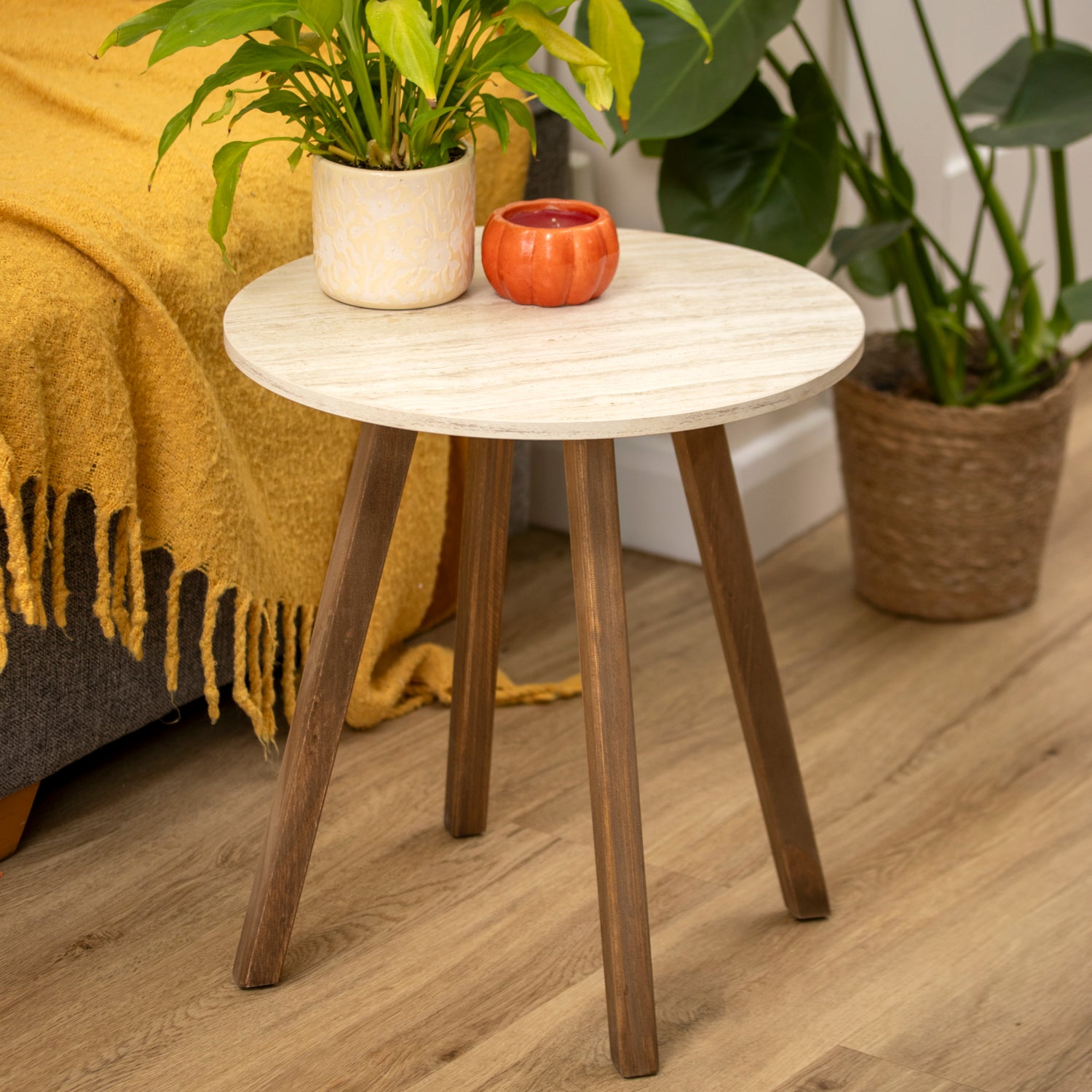 Light Stone & Walnut Brown Side Table