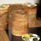 Enamelled Orange Blossom Mango Wood Storage Jar