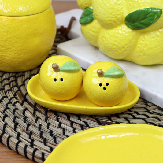 Lemon Salt And Pepper Shakers With Tray