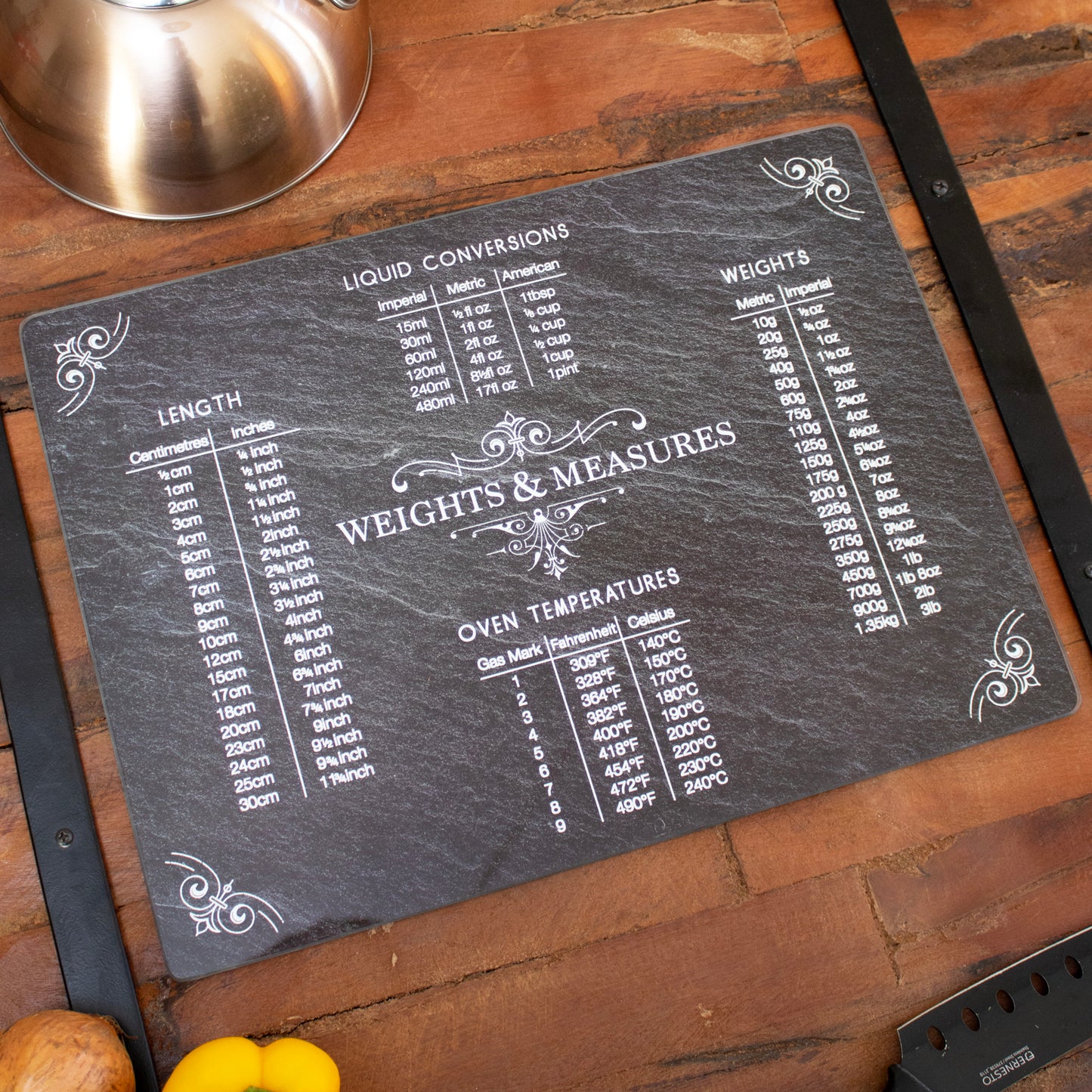 Slate Effect Weights & Measures Glass Chopping Board