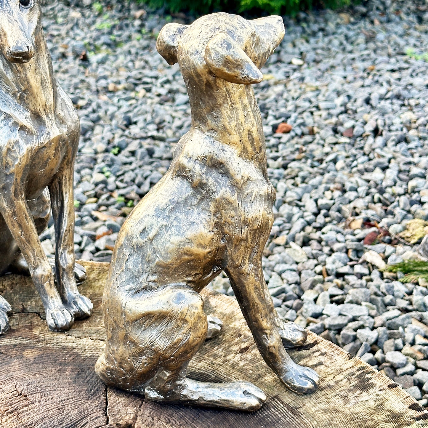 Set Of 2 Gold Regal Greyhound Garden Statues