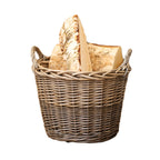 Antique Wash Lined Wicker Log Basket Medium