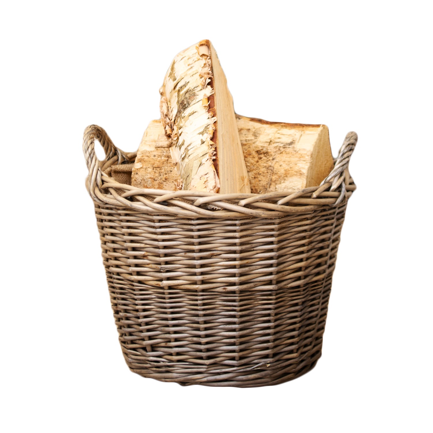 Antique Wash Lined Wicker Log Basket Medium