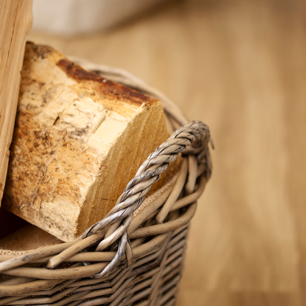 Antique Wash Lined Wicker Log Basket Medium