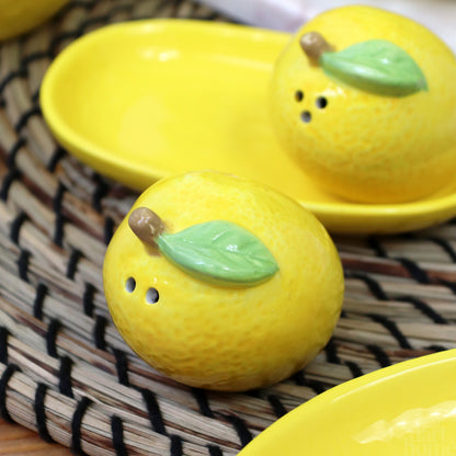Lemon Salt And Pepper Shakers With Tray