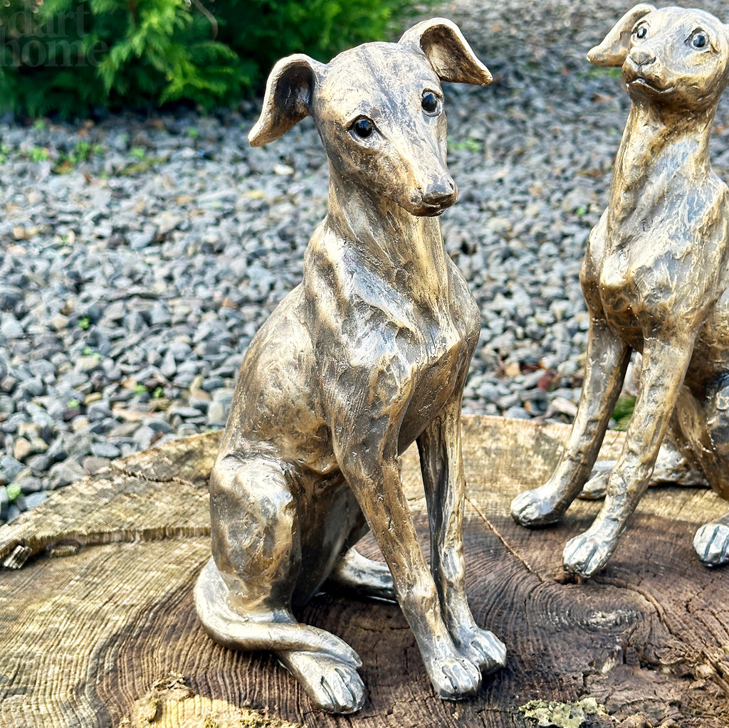 Set Of 2 Gold Regal Greyhound Garden Statues