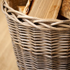 Antique Wash Lined Wicker Log Basket Medium