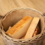 Antique Wash Lined Wicker Log Basket Medium