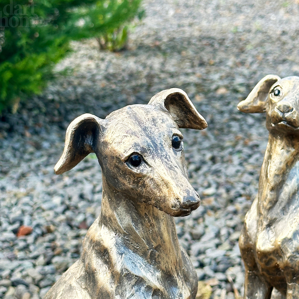 Set Of 2 Gold Regal Greyhound Garden Statues