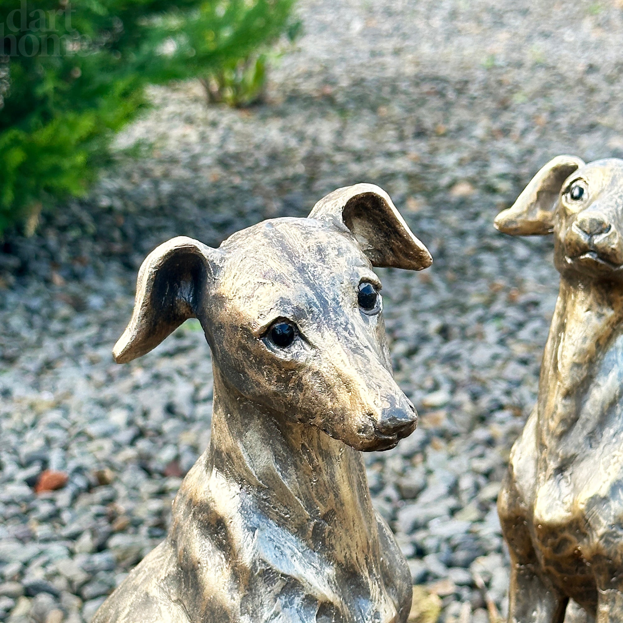 Set Of 2 Gold Regal Greyhound Garden Statues