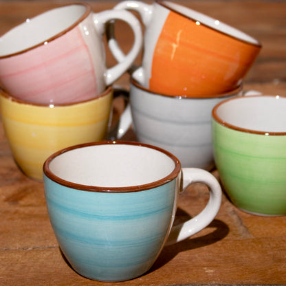 Set Of 6 Stoneware Pastel Swirl Espresso Cups